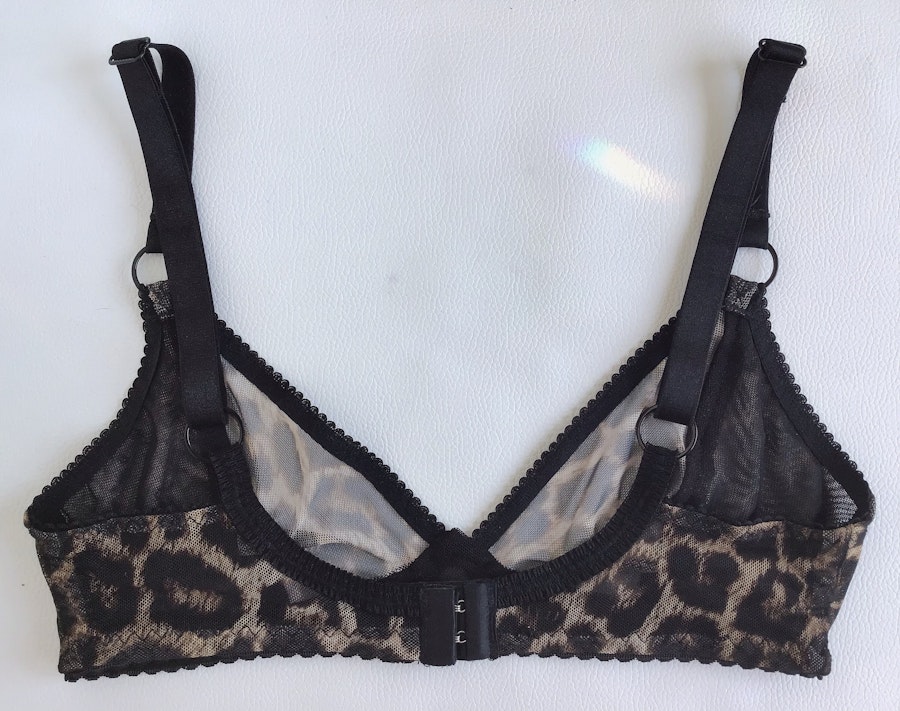 Leopard sheer TOUCH bra. Patterned see thru mesh, soft cup underwire free for comfort & natural shape. Handmade to order in your size. Image # 173208