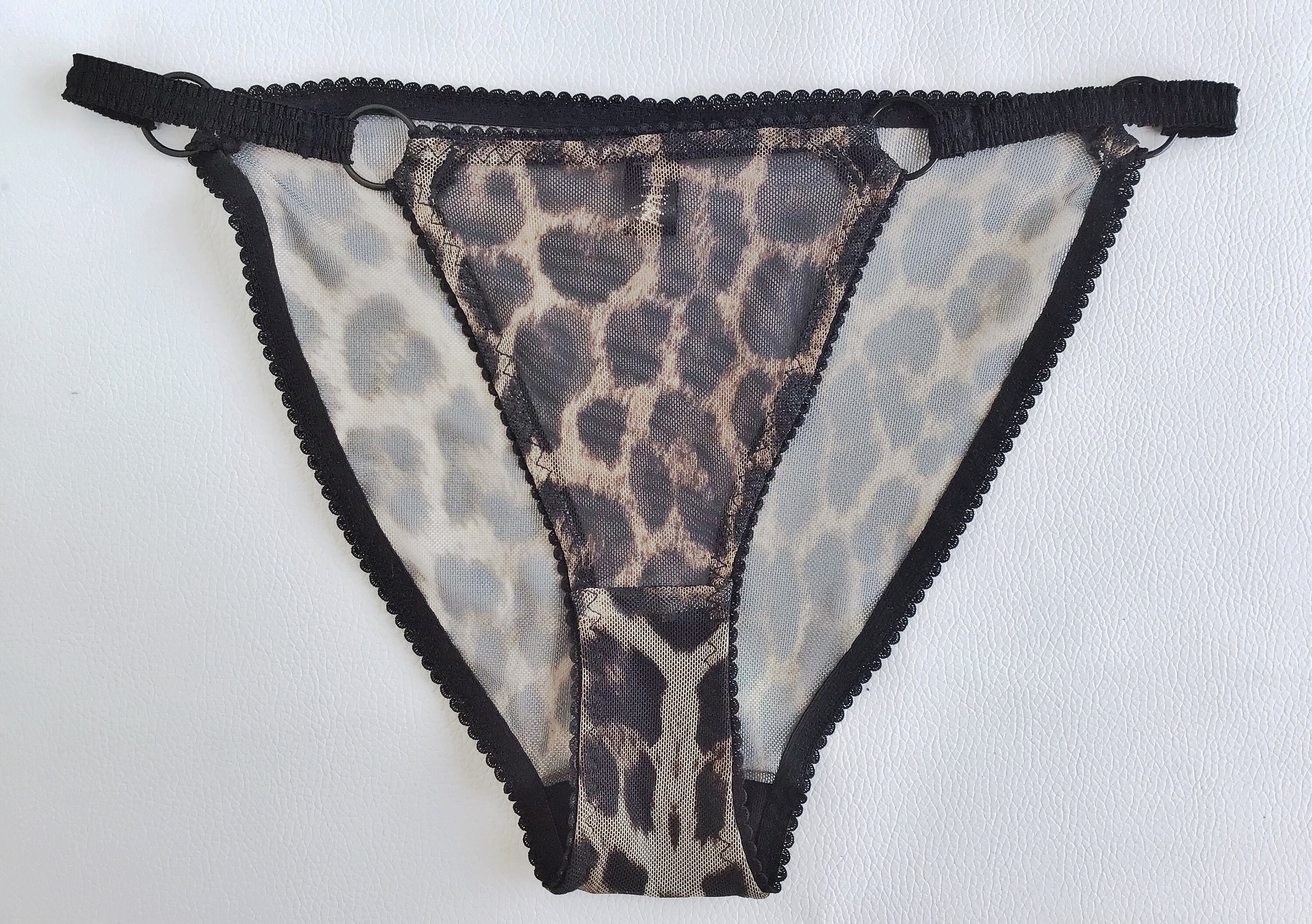 Leopard see thru LILITH mesh knickers. Sexy gift for wife, girlfriend. Erotic sheer panties. Handmade to order lingerie in your size photo