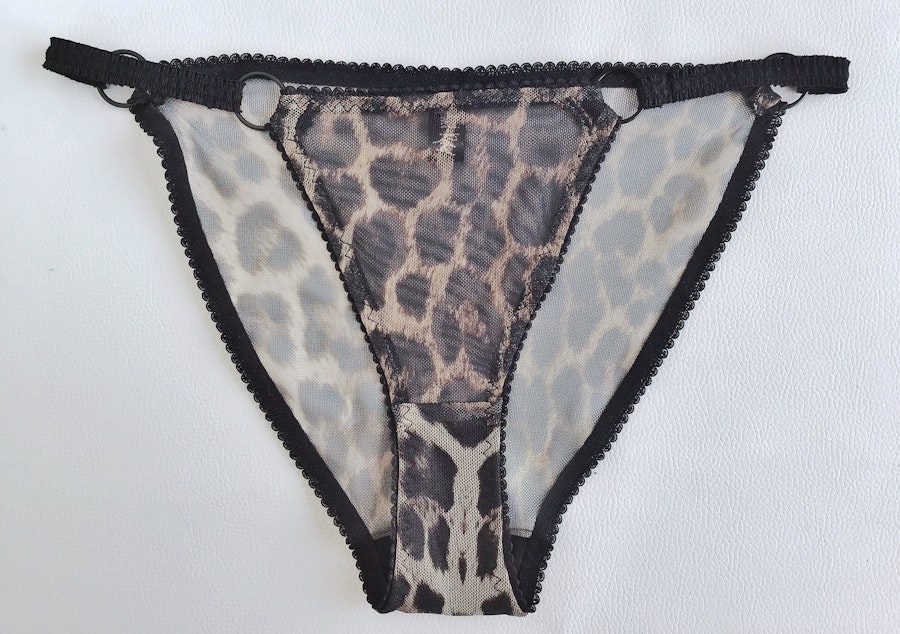 Leopard see thru LILITH mesh knickers. Sexy gift for wife, girlfriend. Erotic sheer panties. Handmade to order lingerie in your size Image # 173212