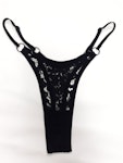 Black floral lace LULU thong. Sexy see thru high cut sheer underwear. Handmade to order sheer lingerie in your size. Thumbnail # 173247