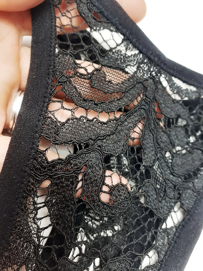 Black floral lace LULU thong. Sexy see thru high cut sheer underwear. Handmade to order sheer lingerie in your size. Image # 173250