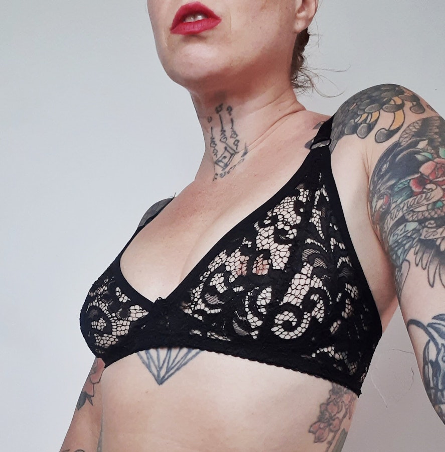 Black lace soft cup bra. Wire free, sexy see thru floral underwear. Handmade to order lingerie to your size.