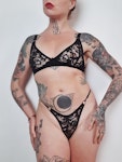 Black lace soft cup bra. Wire free, sexy see thru floral underwear. Handmade to order lingerie to your size. Thumbnail # 173260