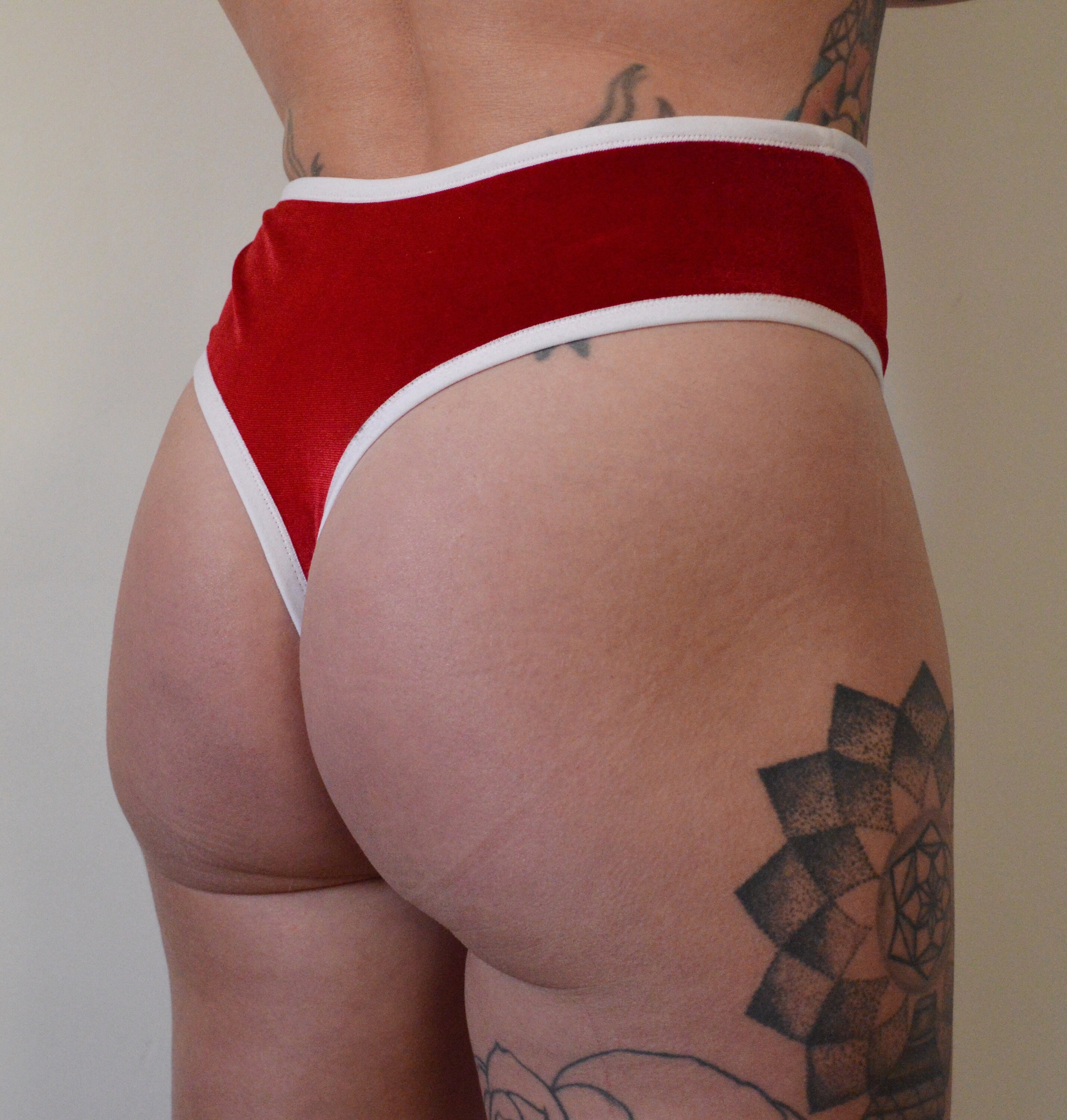 Red soft velvet FAITH high waist thong. Sexy underwear gift for her. Handmade to order lingerie in your size. photo