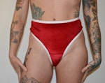 Red soft velvet FAITH high waist thong. Sexy underwear gift for her. Handmade to order lingerie in your size. Thumbnail # 173267