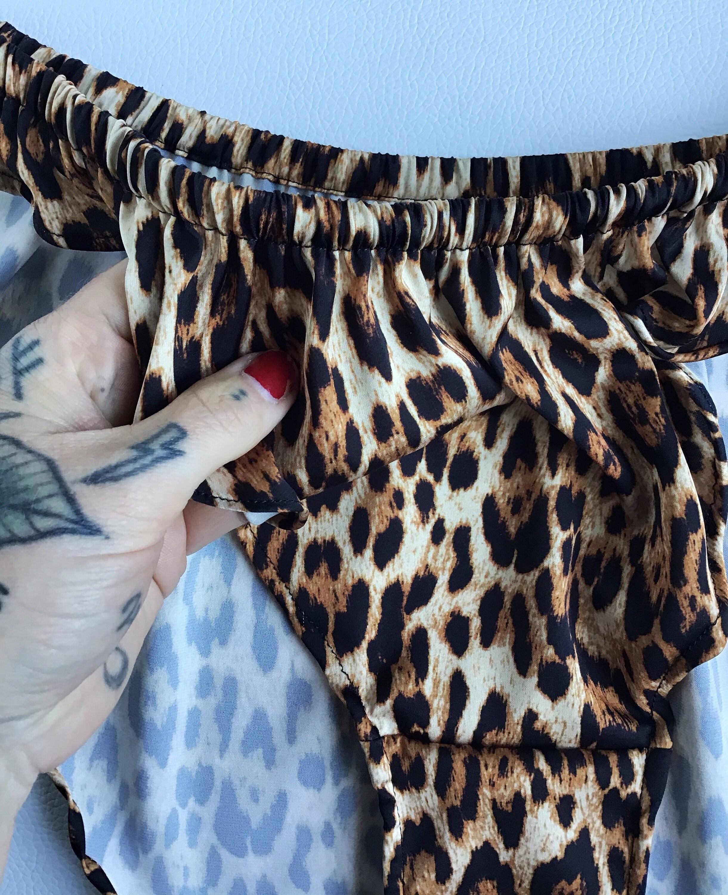 Leopard satin PASSION knickers. High waist retro style flutter panties. Handmade to order in your size lingerie. photo