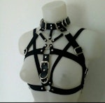 Three piece set (vegan leather garters with garter skirt and pentagram choker harness) Thumbnail # 175142