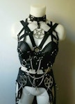 Pentagram outfit crop top faux leather corset and garter belt biker chick outfit heavy metal festival outfit Thumbnail # 175553