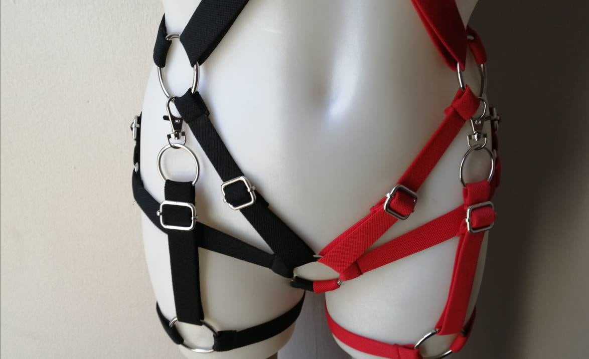 Black and red elastic harness photo