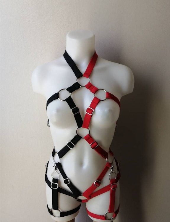 Black and red elastic harness photo