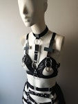 Inverted cross set (4 piece set) half bra maxi skirt occult symbol pentagram elastic harness set Thumbnail # 175189