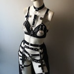Inverted cross set (4 piece set) half bra maxi skirt occult symbol pentagram elastic harness set Thumbnail # 175188