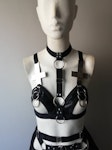 Inverted cross set (4 piece set) half bra maxi skirt occult symbol pentagram elastic harness set Thumbnail # 175190