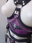 bat inspired outfit -purple printed full body harness and maxy skirt gothic vampire style witchy outfit Thumbnail # 175517