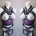 bat inspired outfit -purple printed full body harness and maxy skirt gothic vampire style witchy outfit Thumbnail # 175516