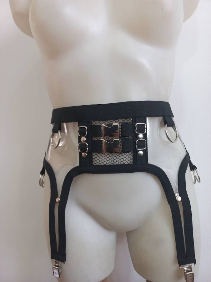 clear vynil harness set transparent vynil gothic alternative fashion under bust harness and garter belt set Image # 175362