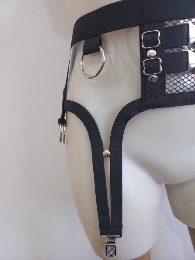 clear vynil harness set transparent vynil gothic alternative fashion under bust harness and garter belt set Image # 175363