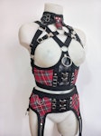 tartan two piece set red plaid under bust harness and garter belt elastic harness set punk rock fashion piece Thumbnail # 175271