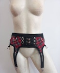 tartan two piece set red plaid under bust harness and garter belt elastic harness set punk rock fashion piece Thumbnail # 175273