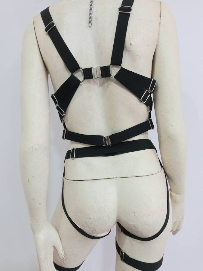 baphomet print set ( leviathan symbols) elastic harness full body set satanic outfit festivals wear Image # 175489
