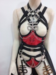 baphomet print set ( leviathan symbols) elastic harness full body set satanic outfit festivals wear Thumbnail # 175491