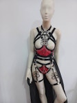 baphomet print set ( leviathan symbols) elastic harness full body set satanic outfit festivals wear Thumbnail # 175487