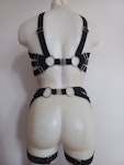fetish harness metal rings bra ringed bottoms elastic harness set chest and garter belt Thumbnail # 175324