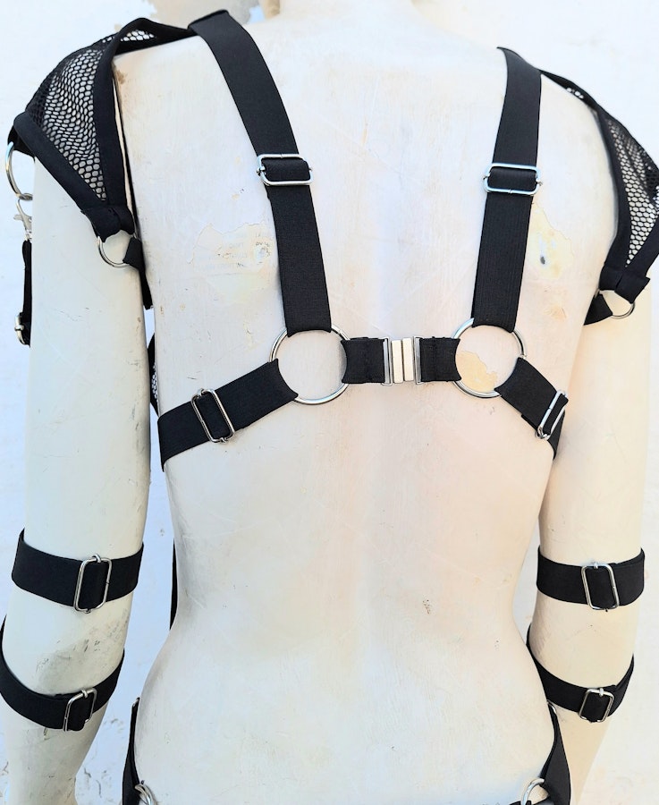 mesh rave outfit black mesh gothic festival wear elastic harness lingerie set Image # 175559