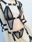mesh rave outfit black mesh gothic festival wear elastic harness lingerie set Thumbnail # 175557