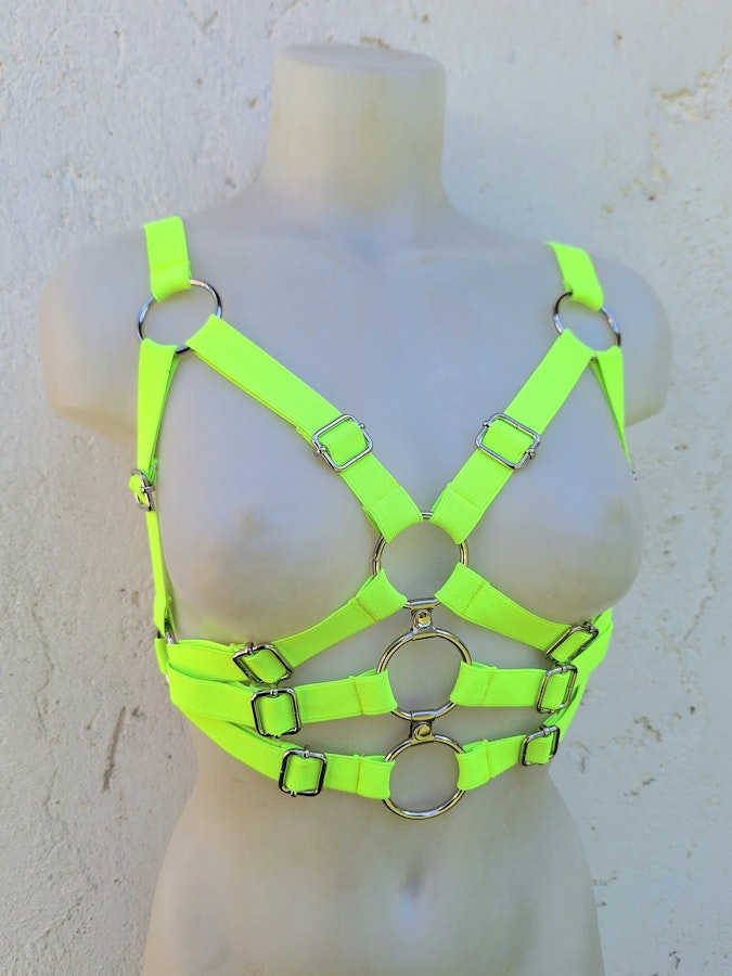 neon color chest harness cyber gothic rave festival outfit