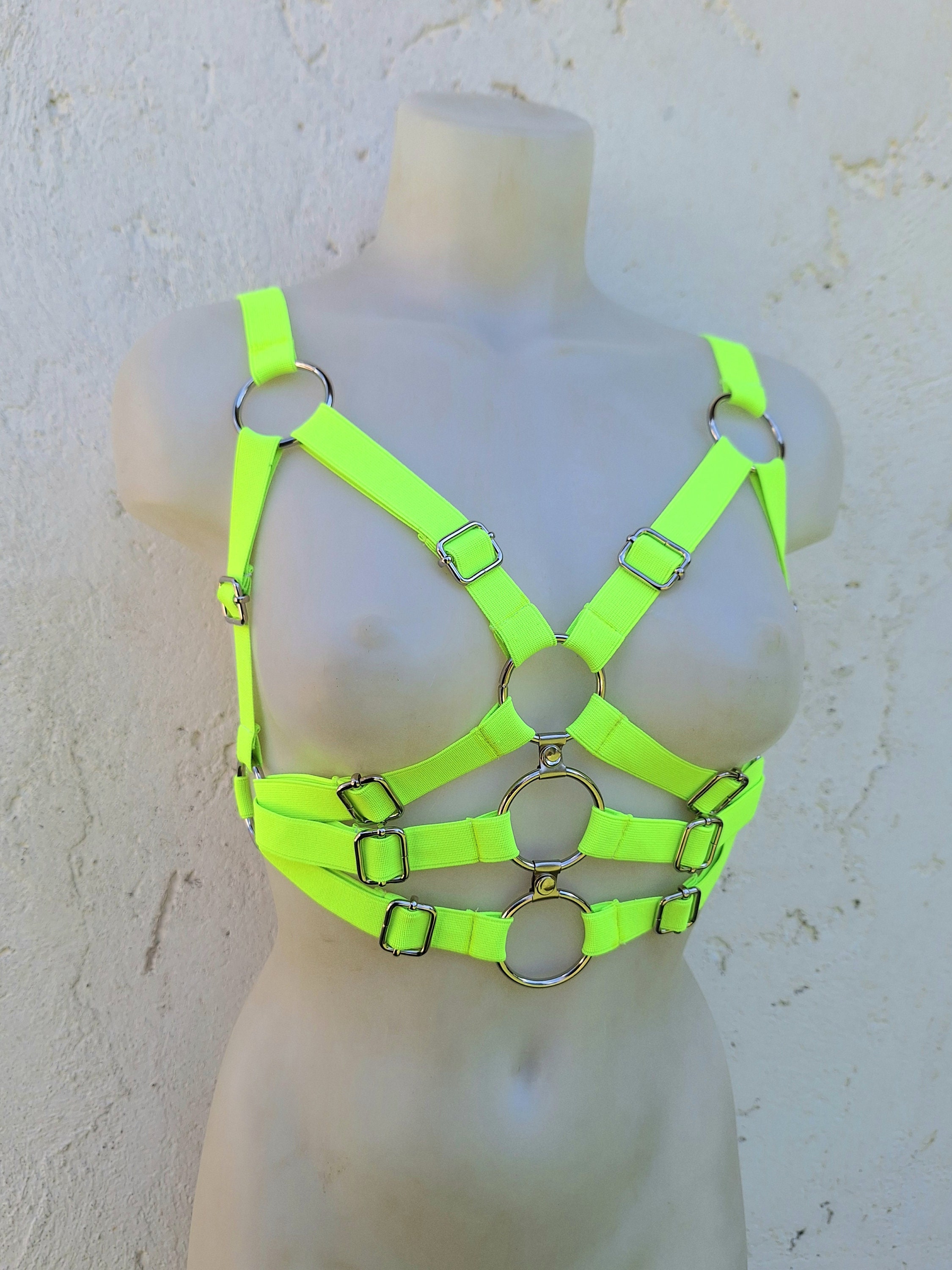 neon color chest harness cyber gothic rave festival outfit photo