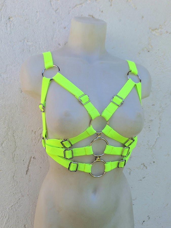 neon color chest harness cyber gothic rave festival outfit Image # 175251