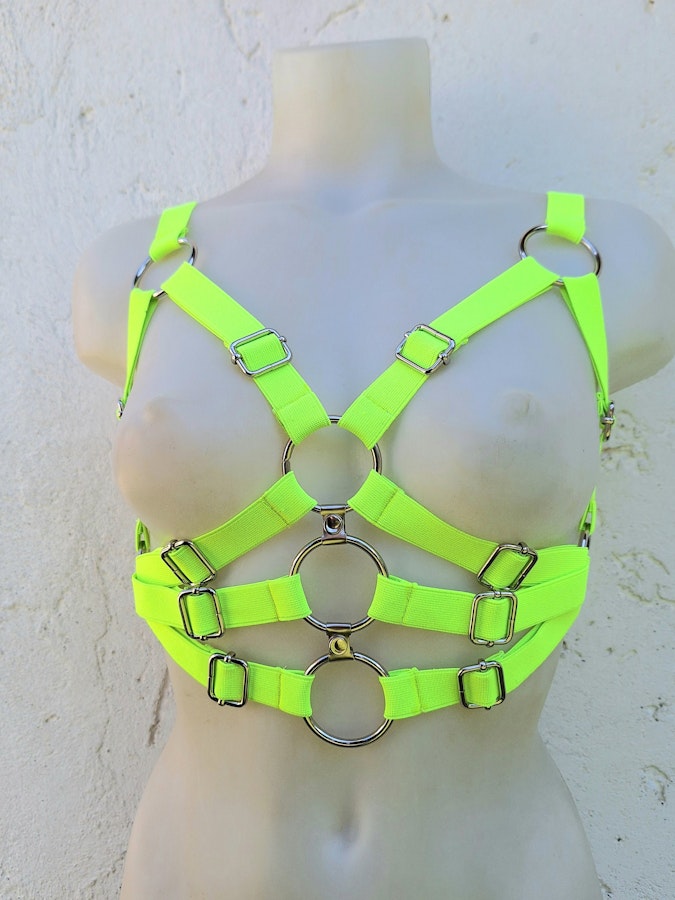 neon color chest harness cyber gothic rave festival outfit Image # 175252