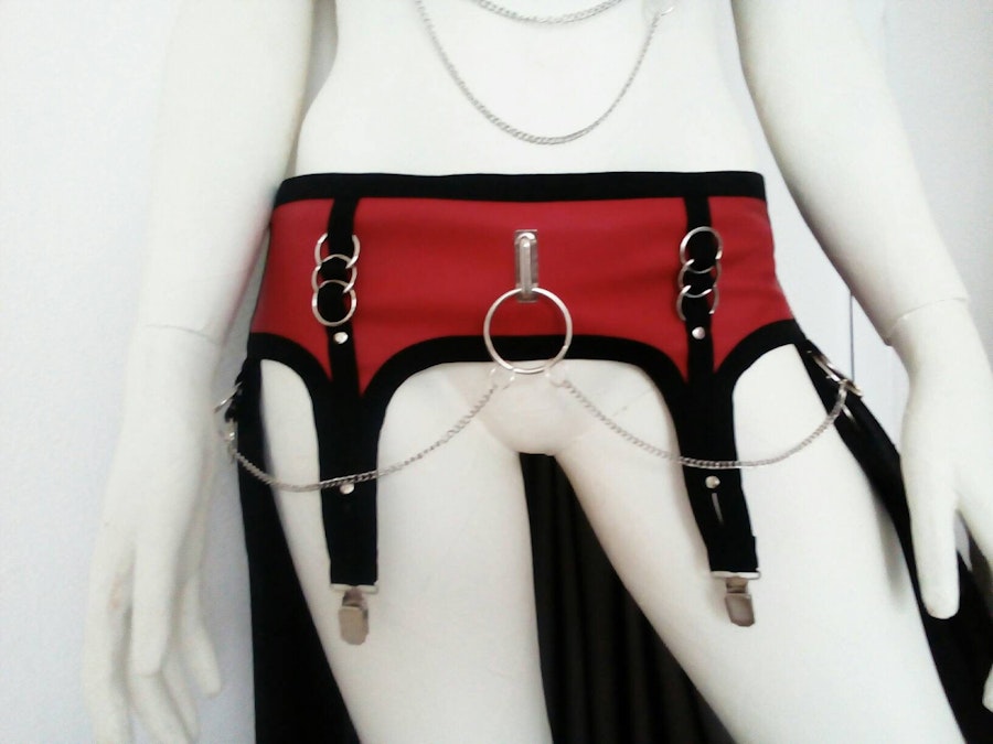 Red faux leather garter skirt Image # 176038
