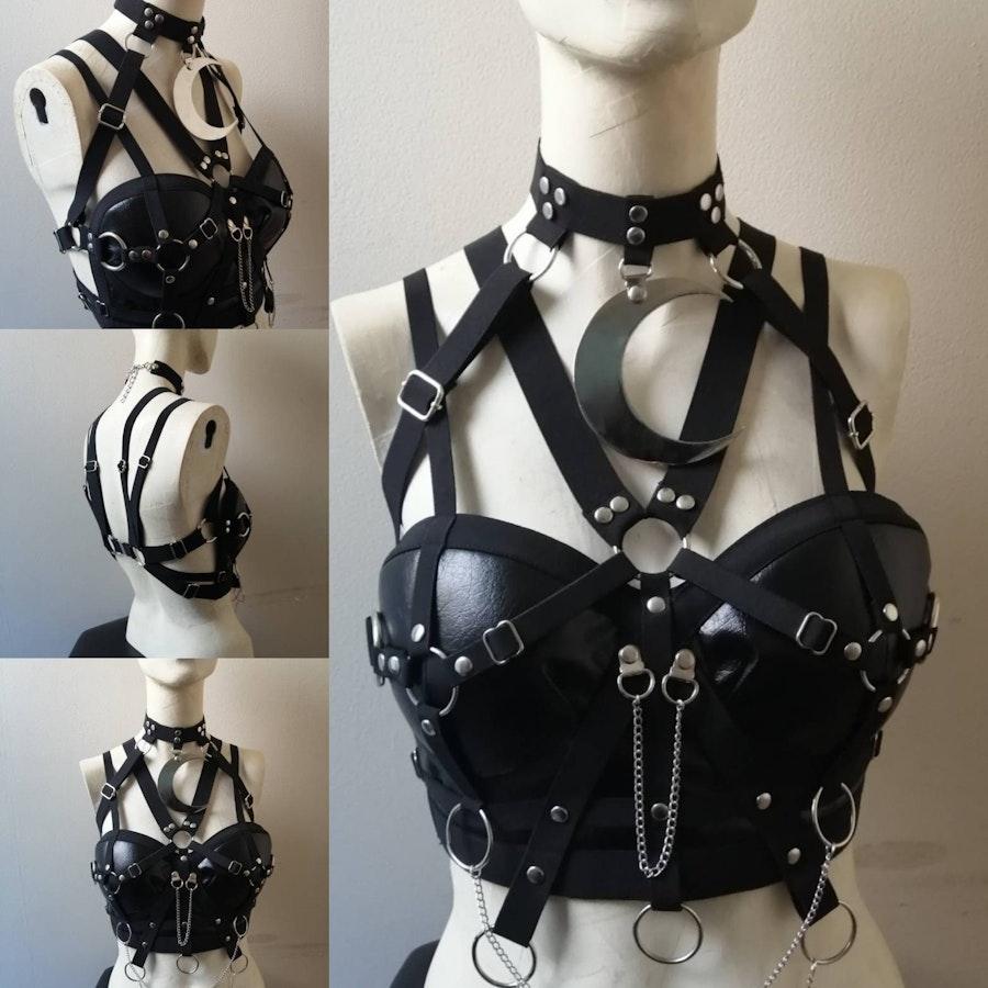 Faux leather harness top (moon)