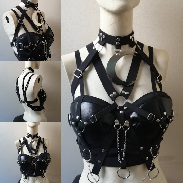 Faux leather harness top (moon) photo
