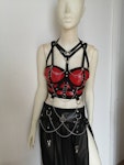 Red faux leather top and chain harness cropped corset elastic harness set maxi skirt gothic witchy style biker chick Thumbnail # 176054