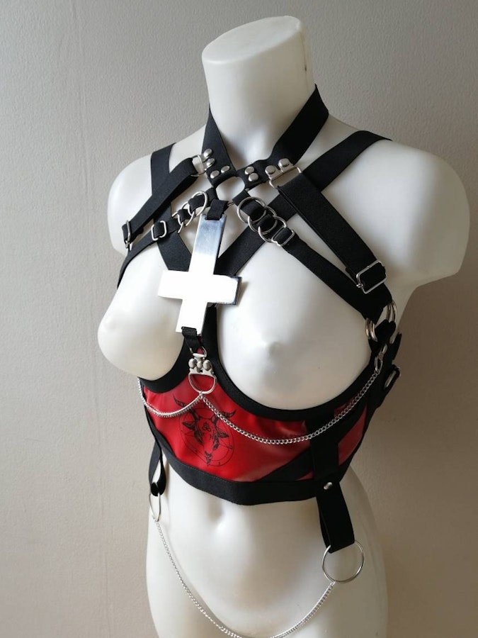 Red baphomet harness with inverted cross Image # 175819