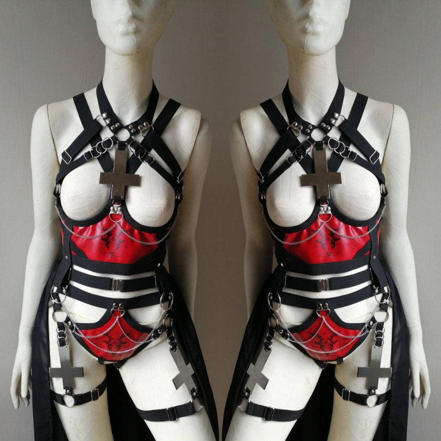 Red baphomet harness with inverted cross Image # 175821