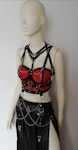 Red faux leather top and chain harness cropped corset elastic harness set maxi skirt gothic witchy style biker chick Thumbnail # 176052