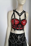 Red faux leather top and chain harness cropped corset elastic harness set maxi skirt gothic witchy style biker chick Thumbnail # 176053