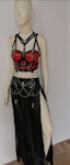 Red faux leather top and chain harness cropped corset elastic harness set maxi skirt gothic witchy style biker chick Thumbnail # 176051