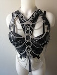 Nora set massive chain chest harness faux leather corset top crop top gothic biker style bra festival wear Thumbnail # 176468