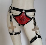 Baphomet print set full body elastic harness set inverted cross satanic clothing black metal gear festival outfit Thumbnail # 176687