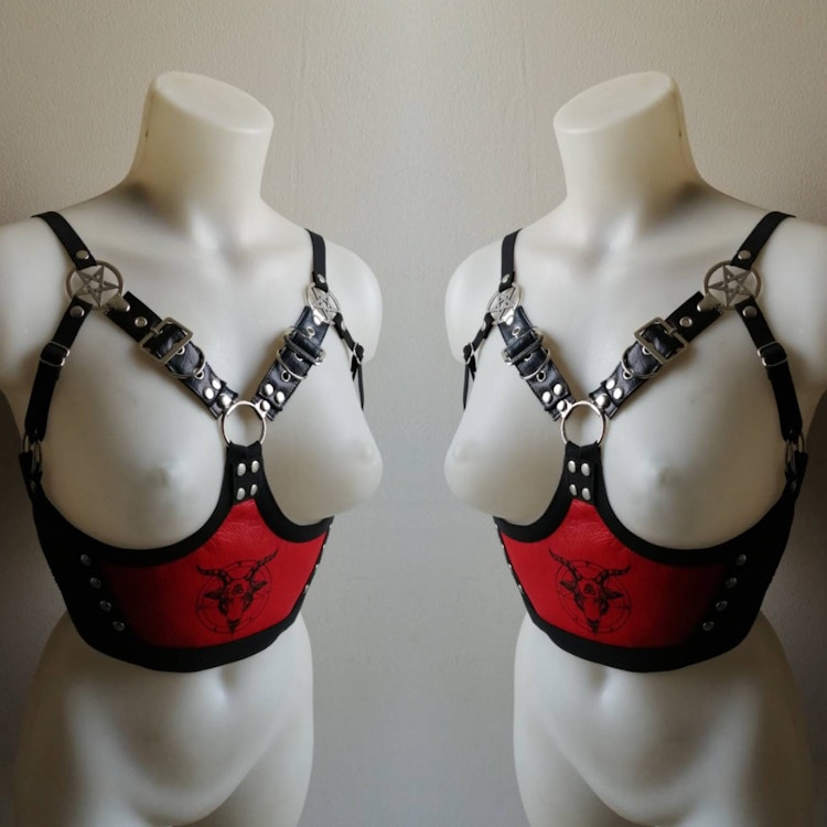 Red printed Baphomet harness photo