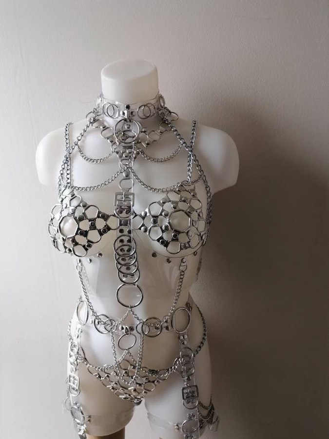 Sinnistra set transparent vynil belt harness full body clear vynil lingerie chain body set Image # 176559