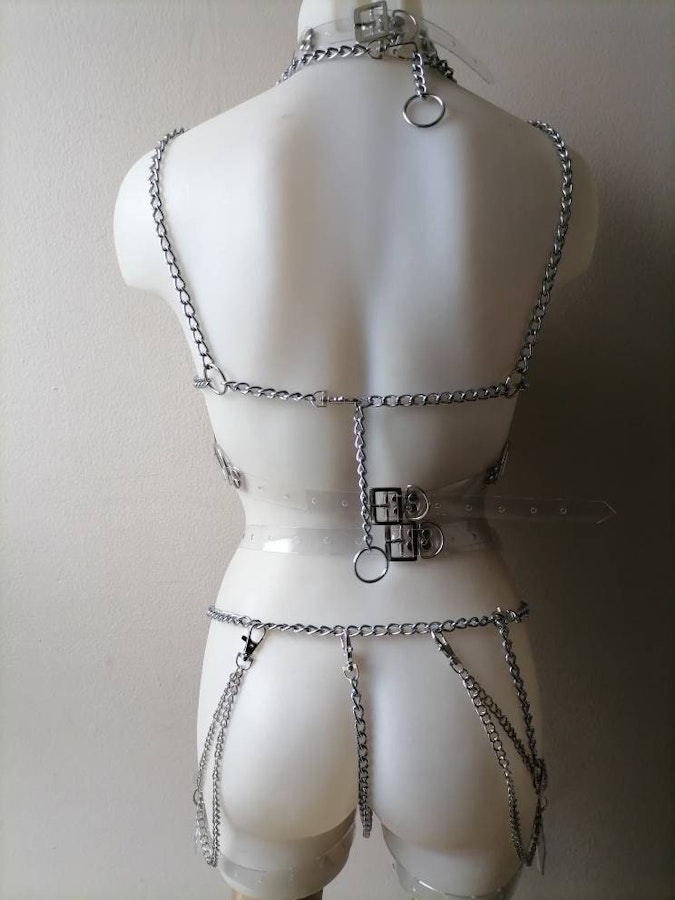 Sinnistra set transparent vynil belt harness full body clear vynil lingerie chain body set Image # 176562
