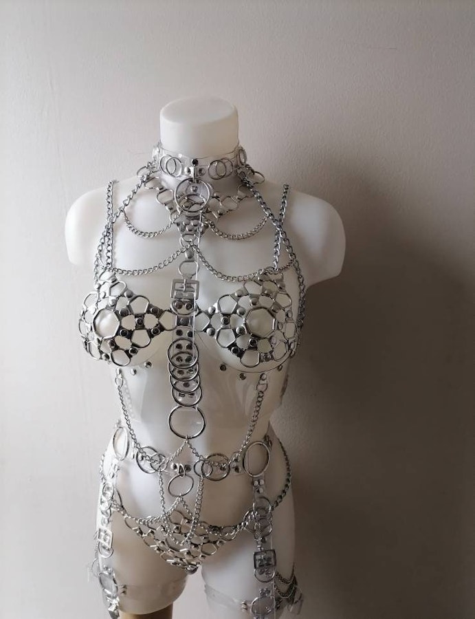 Sinnistra set transparent vynil belt harness full body clear vynil lingerie chain body set Image # 176561