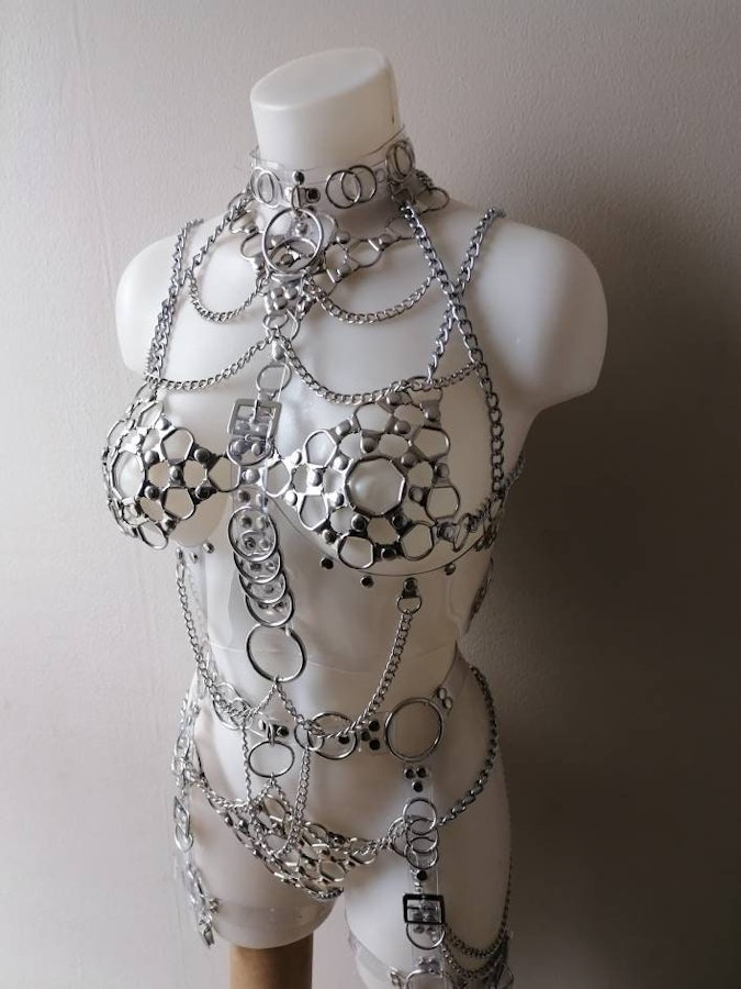 Sinnistra set transparent vynil belt harness full body clear vynil lingerie chain body set Image # 176560
