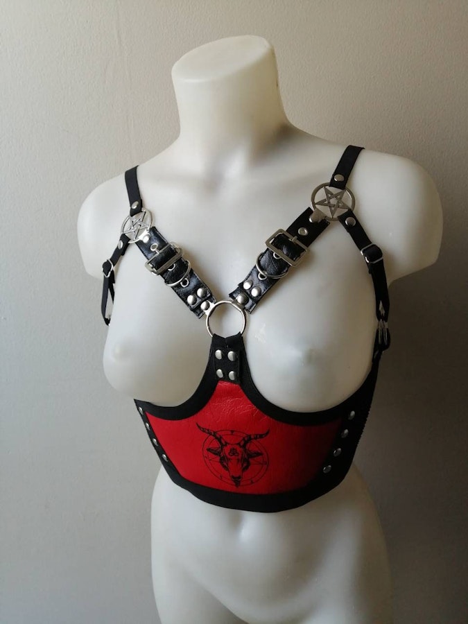 Red printed Baphomet harness Image # 175942